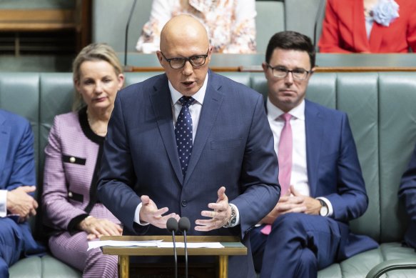 Opposition Leader Peter Dutton during his budget-in-reply speech. 