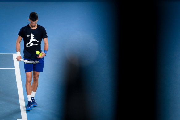 Novak Djokovic practices at the Rod Laver Arena on January 11, ahead of the Australian Open, before he was deported from the country.
