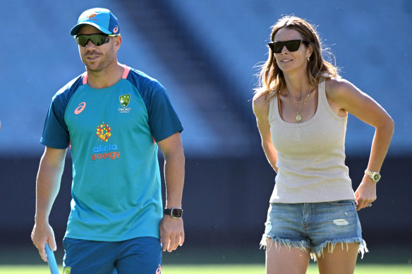 David and Candice Warner at the MCG.
