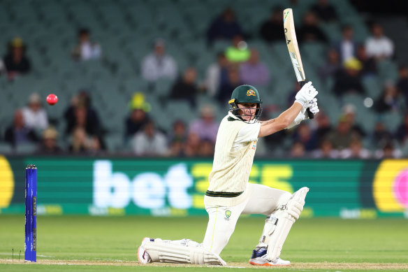 Marnus Labuschagne of Australia bats during day one of the Second Test Match in the series between Australia and the West Indies.
