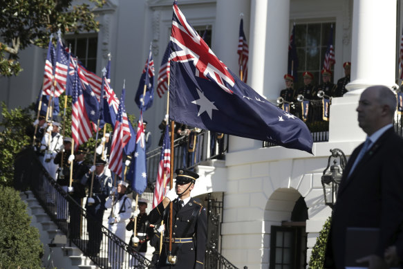 The ceremonial welcome for Prime Minister Scott Morrison and Jenny Morrison at the White House.