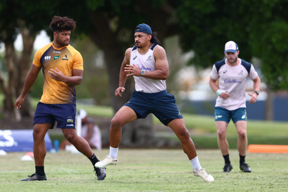 Rob Valetini and Pete Samu at the Wallabies camp on the Gold Coast.
