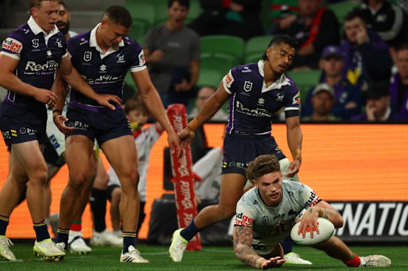 South Sydney’s Tallis Duncan crossed for three tries against some woeful Storm defence on Saturday night.