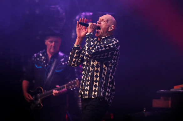 Midnight Oils’ Jim Moginie (left) and singer Peter Garrett perform in 2022.