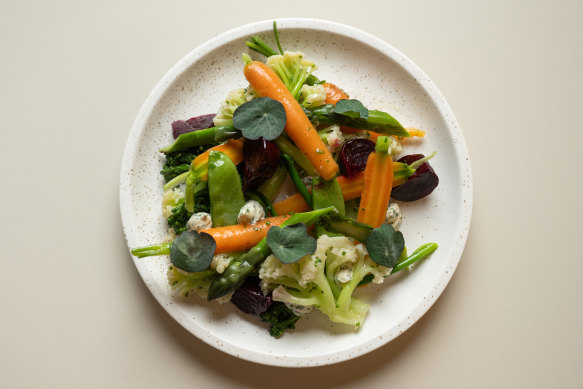 Spring vegetables, herb crème fraiche.