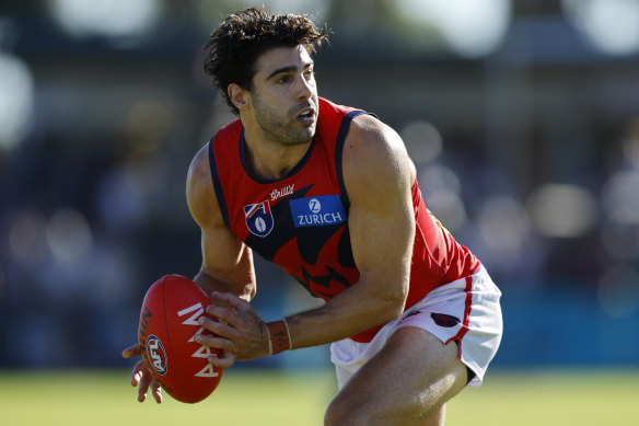 Christian Petracca in action for the Demons during their pre-season clash with Fremantle.