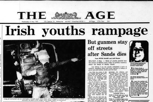 Front page of The Age first published on May 6, 1981.