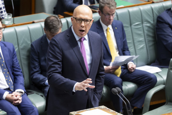 Opposition Leader Peter Dutton during question time at Parliament House on Wednesday.