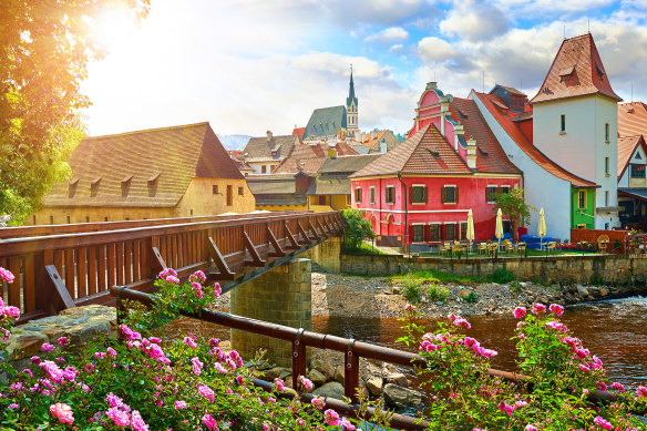 Bridge over the river Vltava in Cesky Krumlov.