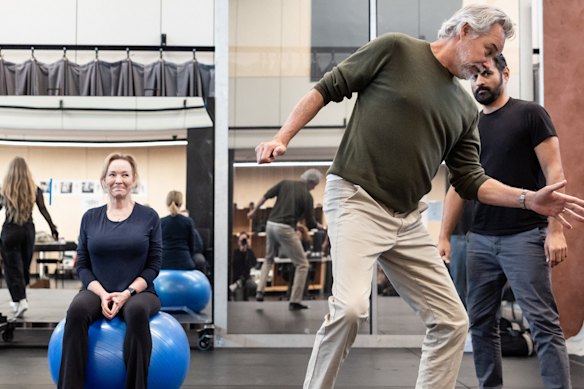 Rebecca Gibney watches Cameron Daddo during rehearsals for Circle Mirror Transformation. 