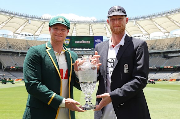 Australia's stand-in captain Smith is in Perth with England captain Ben Stokes a day before the start of the blockbuster Ashes series.