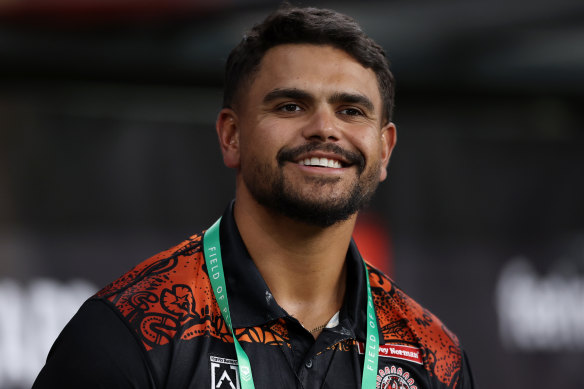 Latrell Mitchell on the sideline at last weekend’s Indigenous All Stars clash.