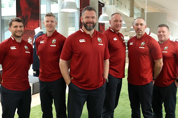 Richard Wigglesworth (England), Simon Easterby (Ireland), Andy Farrell (British and Irish Lions head coach), John Dalziel (Scotland), Andrew Goodman (Ireland) and John Fogarty (Ireland).