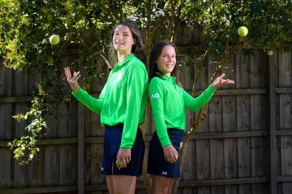 Maddie Higgins with sister Lucy, who will join her this year as an Australian Open ball kid.