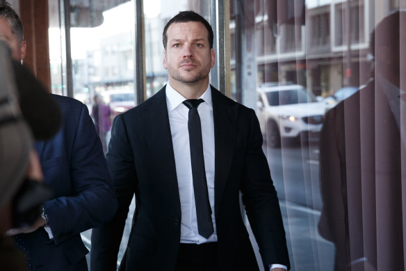 Former Newcastle Knights star Jarrod Mullen leaves the Newcastle Courthouse after entering a not-guilty plea on drugs charges in June.