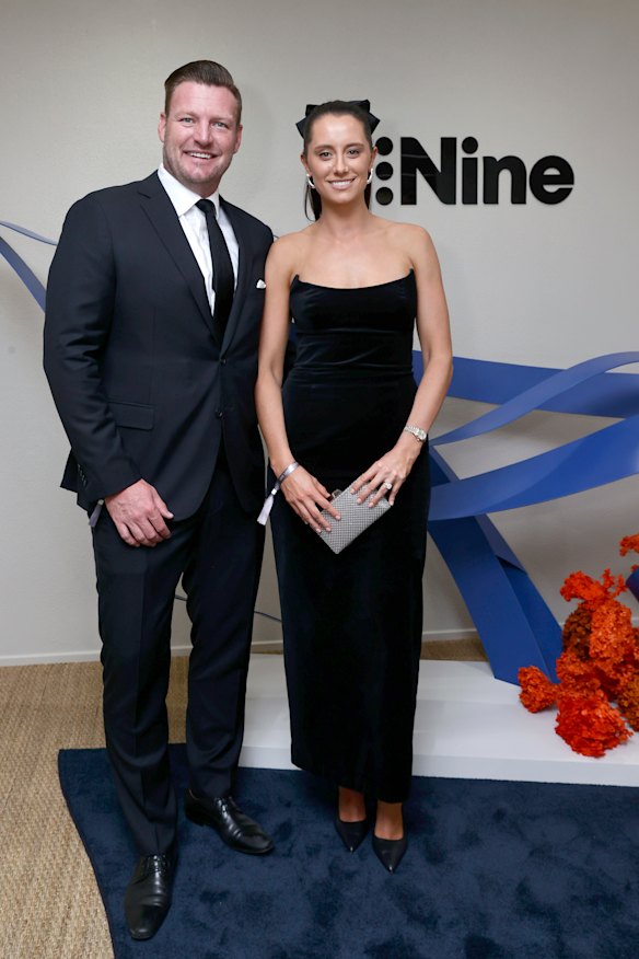 Sam Groth and wife Brittany during the 2024 Derby Day at Flemington.