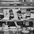 The Farra Dining kitchen team is led by head chef Aaron Moore (second from left) and Jack Henderson (far right) -
