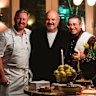 From left: Roma chef Matt Wilkinson, owner Con Christopoulos and manager Giovanni Patane inside the new trattoria.