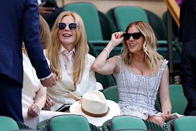 Nicole Kidman and Sienna Miller attend the Royal Box on day fourteen of The Championships Wimbledon 2026 at All England Lawn Tennis and Croquet Club on July 12, 2026 in London, England.