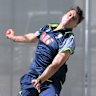 Pat Cummins bowls in the nets in Brisbane.