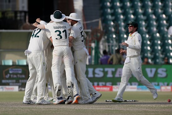 The moment of victory. Australia outlast Pakistan in Lahore.