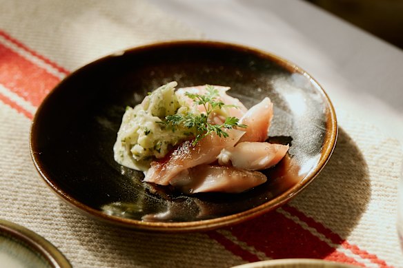 Smoked blue mackerel with daikon remoulade.