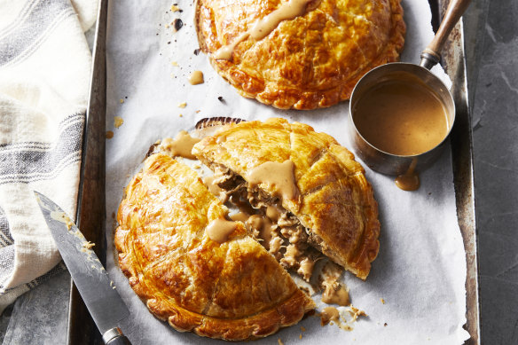 Chicken pithiviers with creamy white wine sauce.