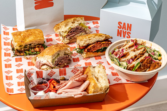 Assorted sandwiches, the San San salad and deli plate.