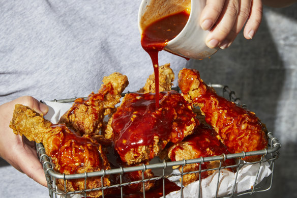 Serve the K.F.C. with Joy’s signature sweet-and-spicy sauce.
