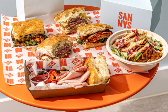 Assorted sandwiches, the San San salad and deli plate.