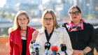 Victorian Premier Jacinta Allan (centre) with Planning Minister Sonya Kilkenny in Melbourne on Monday.