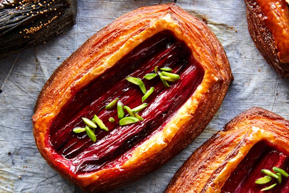 Rhubarb and pear danishes.