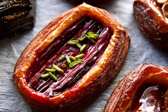 Rhubarb and pear danishes.