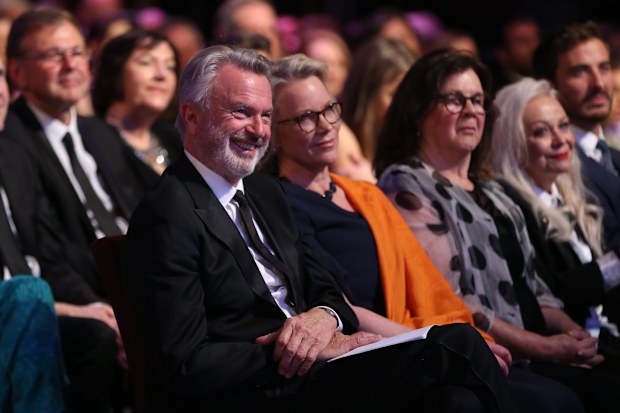 Sam Neill sits with Laura Tingle in 2019