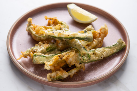 Lightly fried zucchini flowers with a hint of truffle honey.