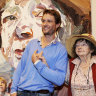Australian artists and Archibald Prize winner Ben Quilty (left) with his subject Margaret Olley in front of the portrait at the winner announcement in Sydney, Friday, April 15, 2011. Quilty has beaten out more than 800 entries and 41 finalists to win the $50,000 in the 90th year of the competition. (AAP Image/Tracey Nearmy) NO ARCHIVING Ben Quilty and Margaret Olley.