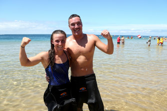 Sophie Thomas and Jesse Coulson, winners of the race’s 1.5 kilometre category.