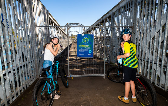 Laura, 11, and Owen, 13, from Oatley who often ride over the bridge but now can’t as it’s locked. 