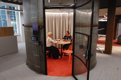 Tea for two: a top-level meeting in a converted tea silo.
