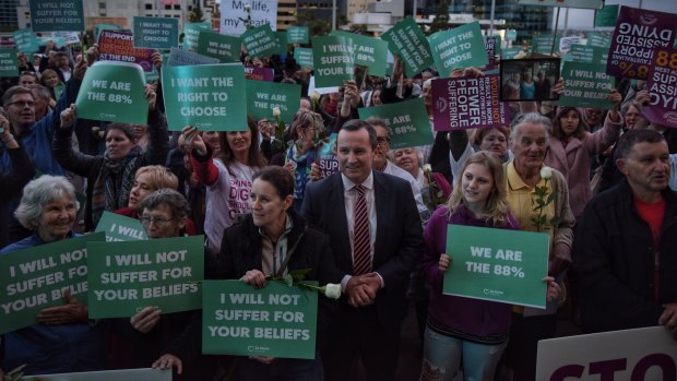 Premier Mark McGowan at a rally in support of the state government's euthanasia laws.