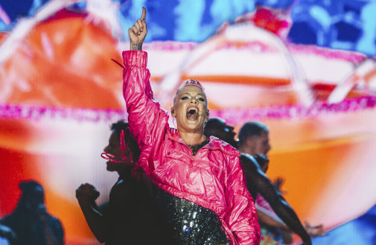 Pop star Pink in concert at Allianz Stadium.