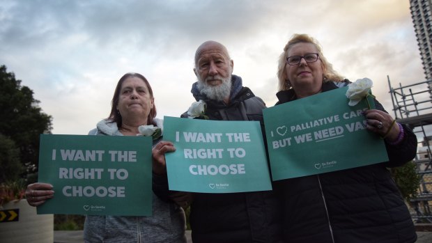 Euthanasia supporters rally on the steps of Parliament House, Perth.