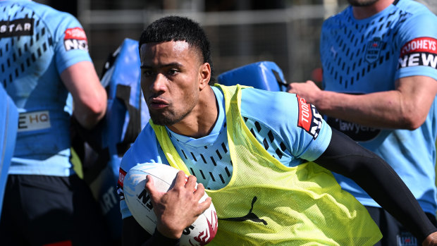 NSW Blues centre Stephen Crichton during a NSW training session ahead of Origin III.