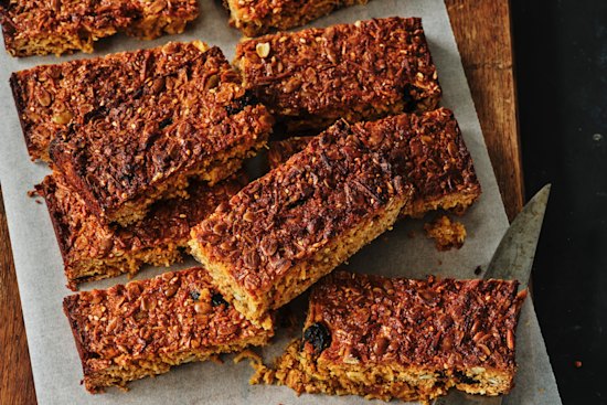 Coconut and sour-cherry flapjacks.