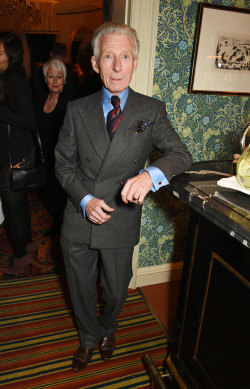 Edward Sexton attends a cocktail reception hosted by the Woolmark Company, Pierre Lagrange and the Savile Row Bespoke Association in London, 2016.