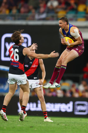 Joe Daniher takes a mark.