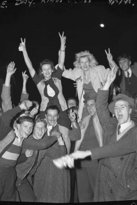 "The joy became infectious." Revellers at Kings Cross, Sydney on May 8, 1945