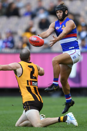 Caleb Daniel stands tall for the Bulldogs, even against Jarryd Roughead.