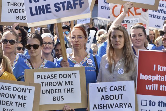 The protest was the nursing union’s first rally in eight years.