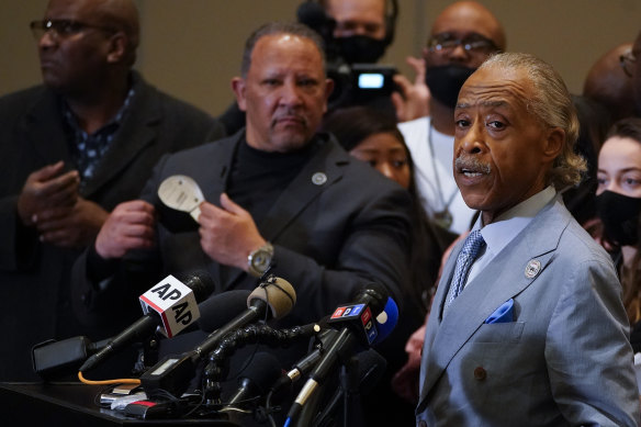 The Reverend Al Sharpton speaks after a guilty verdict was announced at the trial of former Minneapolis police Officer Derek Chauvin for the 2020 death of George Floyd